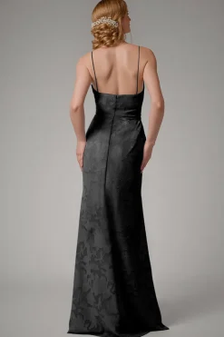 Dusty Blue Sheath Espaghetti Correias Vestido Madrinha com Fenda