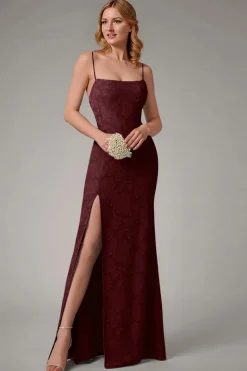 Dusty Blue Sheath Espaghetti Correias Vestido Madrinha com Fenda