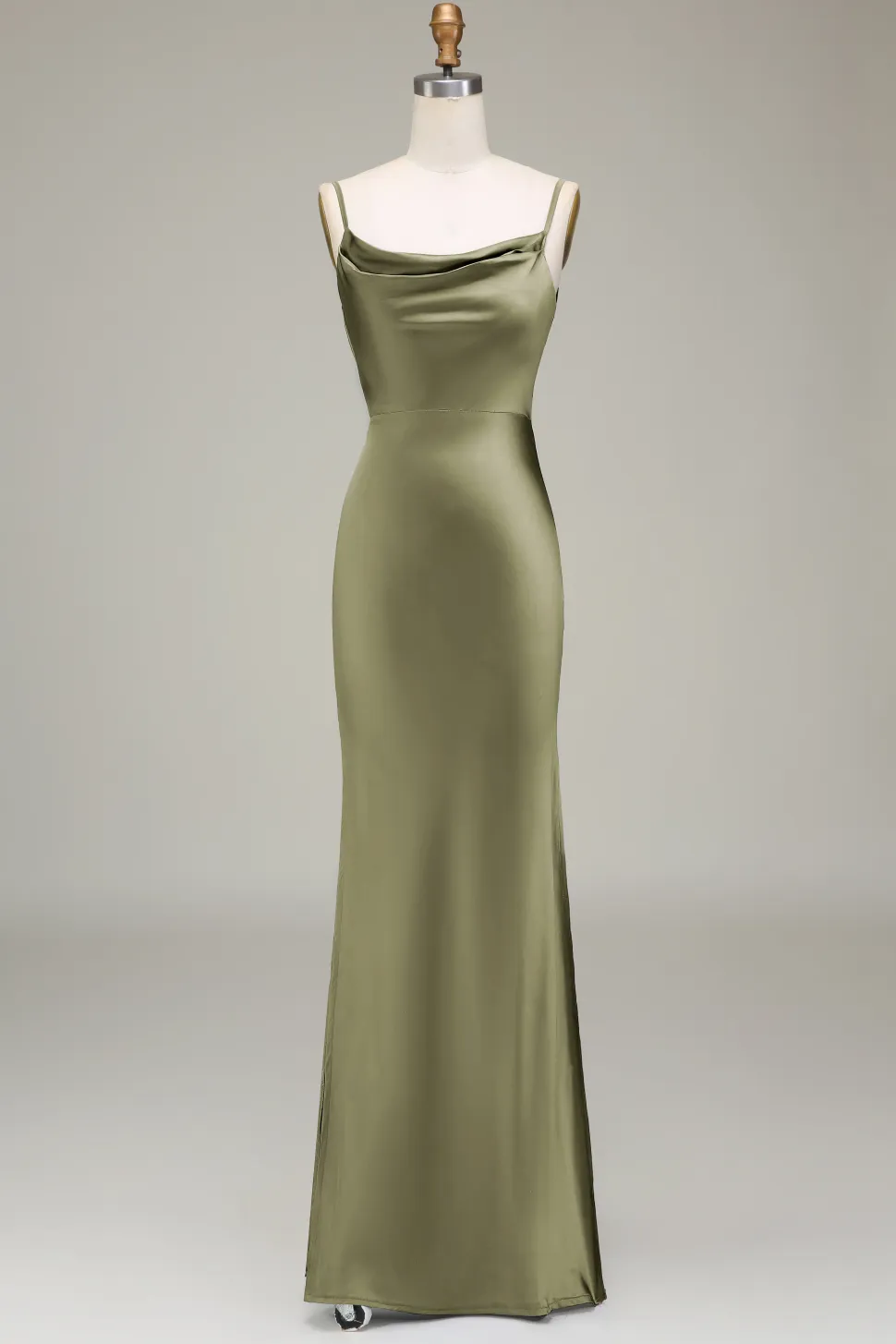 Dusty Blue Sheath Espaghetti Correias Cetim Long Vestido Madrinha