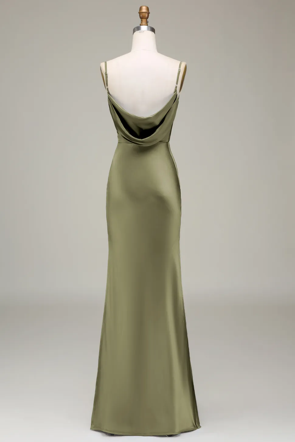 Dusty Blue Sheath Espaghetti Correias Cetim Long Vestido Madrinha