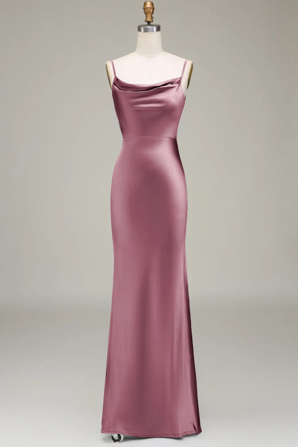 Dusty Blue Sheath Espaghetti Correias Cetim Long Vestido Madrinha