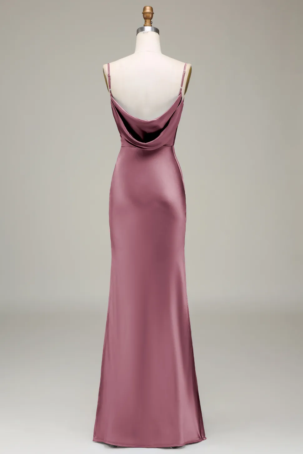 Dusty Blue Sheath Espaghetti Correias Cetim Long Vestido Madrinha