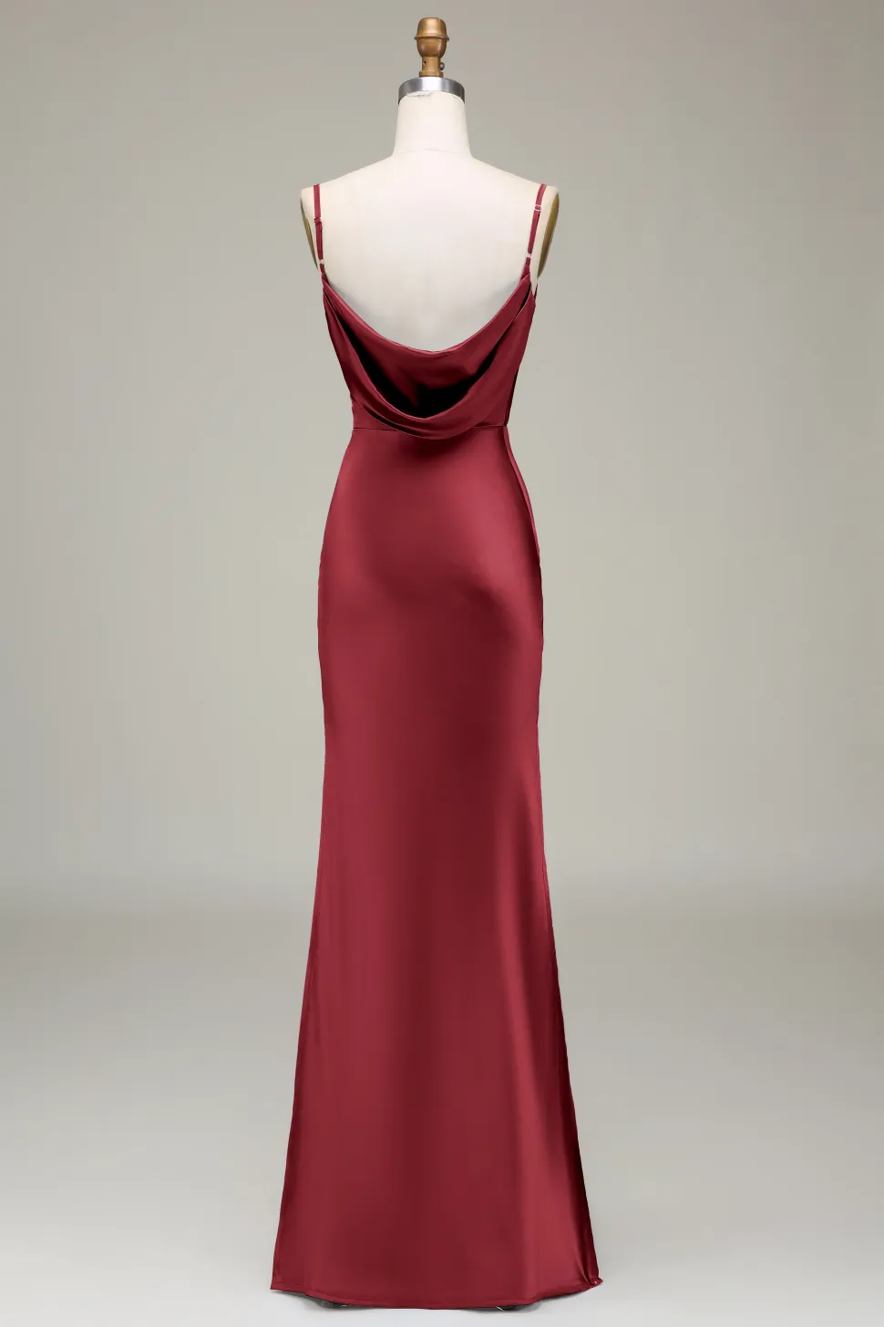 Dusty Blue Sheath Espaghetti Correias Cetim Long Vestido Madrinha