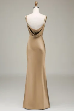 Dusty Blue Sheath Espaghetti Correias Cetim Long Vestido Madrinha
