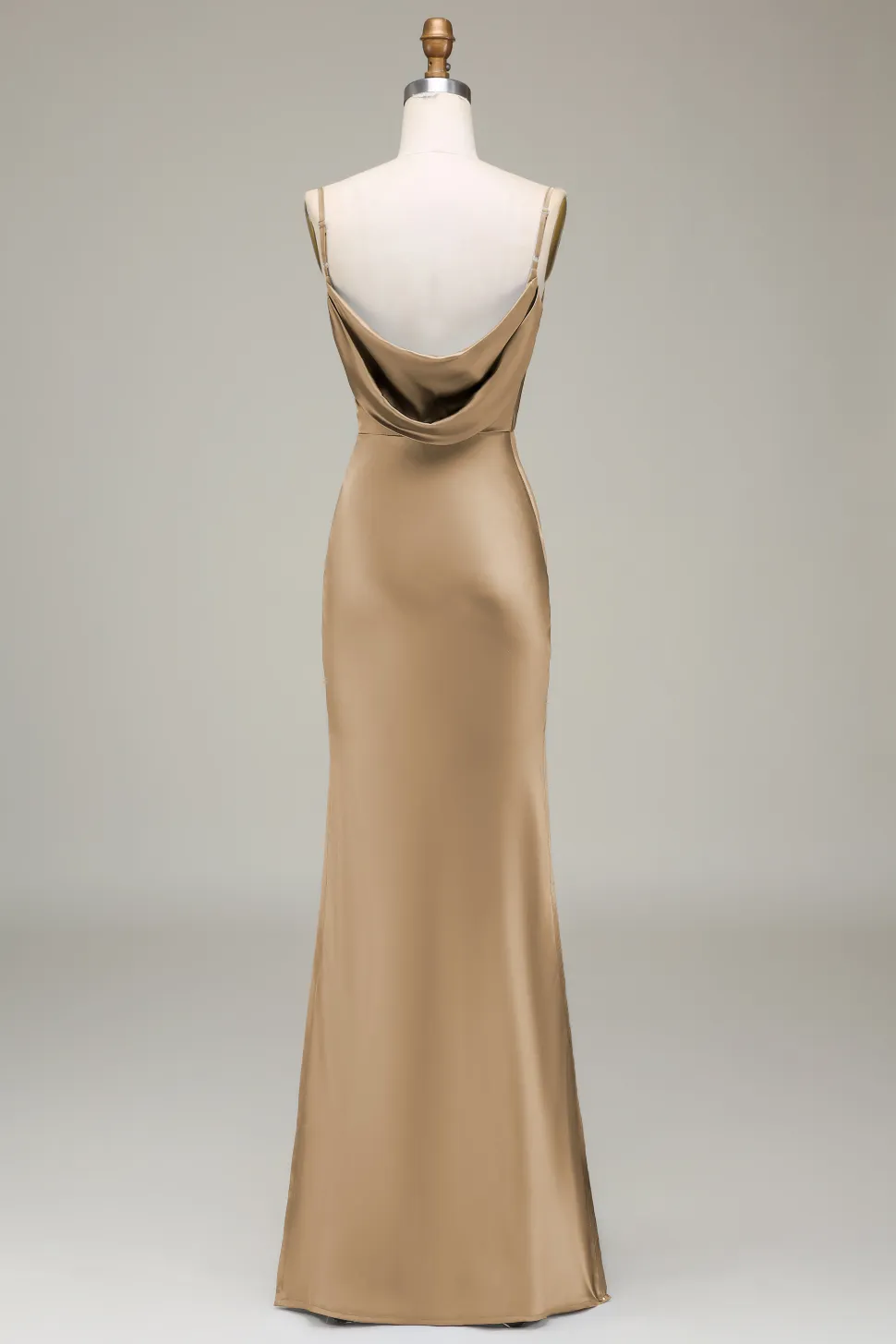Dusty Blue Sheath Espaghetti Correias Cetim Long Vestido Madrinha