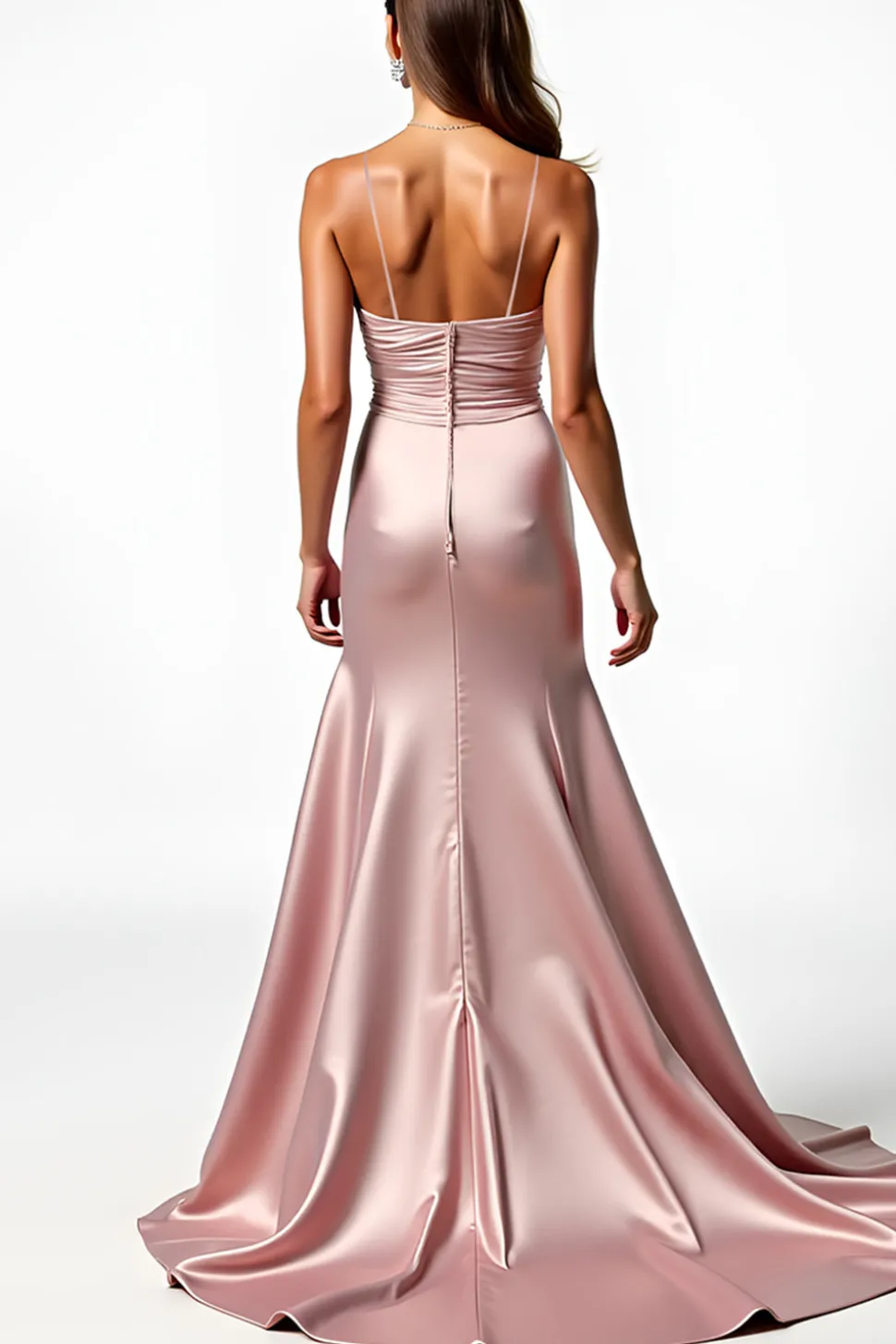 Dusty Rosa Esparguete Correias Sereia Vestido de Baile Plissado com Fenda
