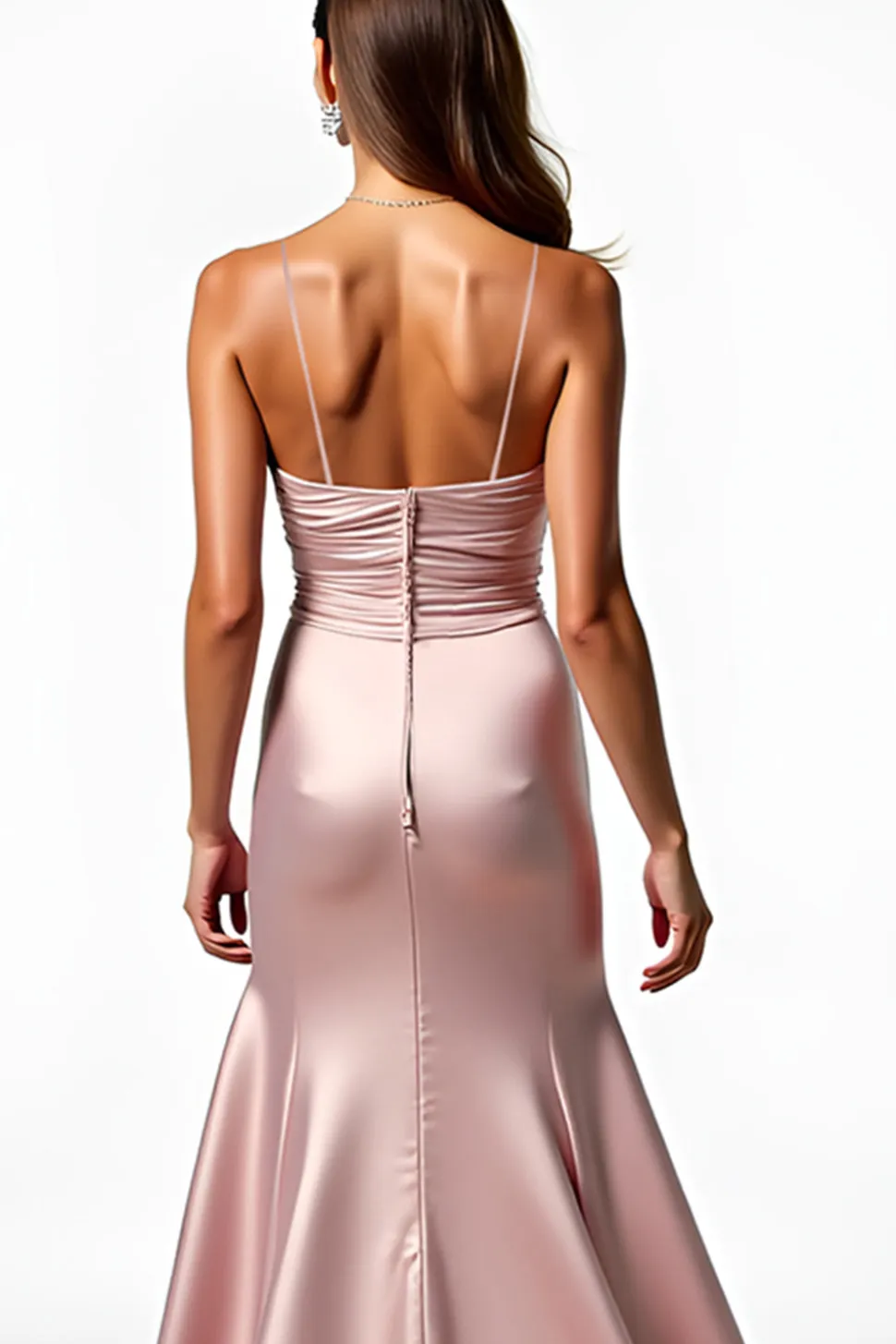 Dusty Rosa Esparguete Correias Sereia Vestido de Baile Plissado com Fenda