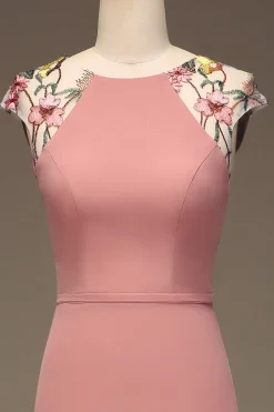Dusty Rose A-line Chiffon e Bordado Maxi Vestido Madrinha