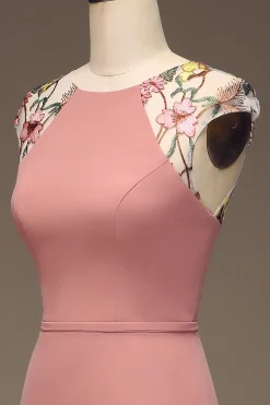 Dusty Rose A-line Chiffon e Bordado Maxi Vestido Madrinha