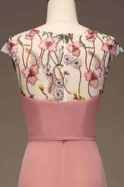 Dusty Rose A-line Chiffon e Bordado Maxi Vestido Madrinha