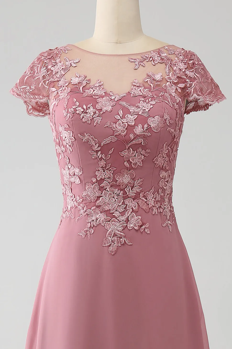 Dusty Rose A-Line Scoop Ilusão Tea-Length Mãe do vestido de noiva com lantejoulas