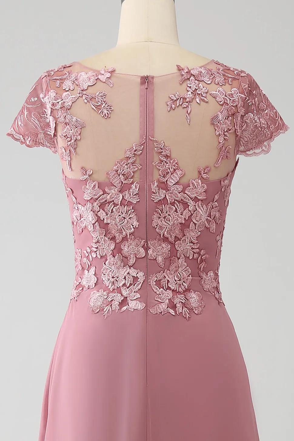Dusty Rose A-Line Scoop Ilusão Tea-Length Mãe do vestido de noiva com lantejoulas
