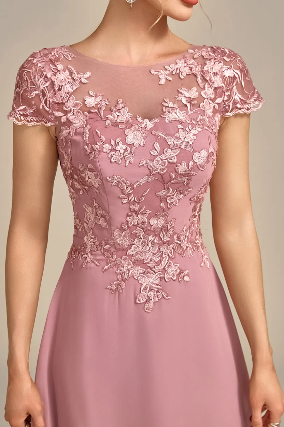 Dusty Rose A-Line Tea-Length Mãe do vestido de noiva com lantejoulas