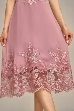 Dusty Rose A-Line Tea-Length Mãe do vestido de noiva com lantejoulas