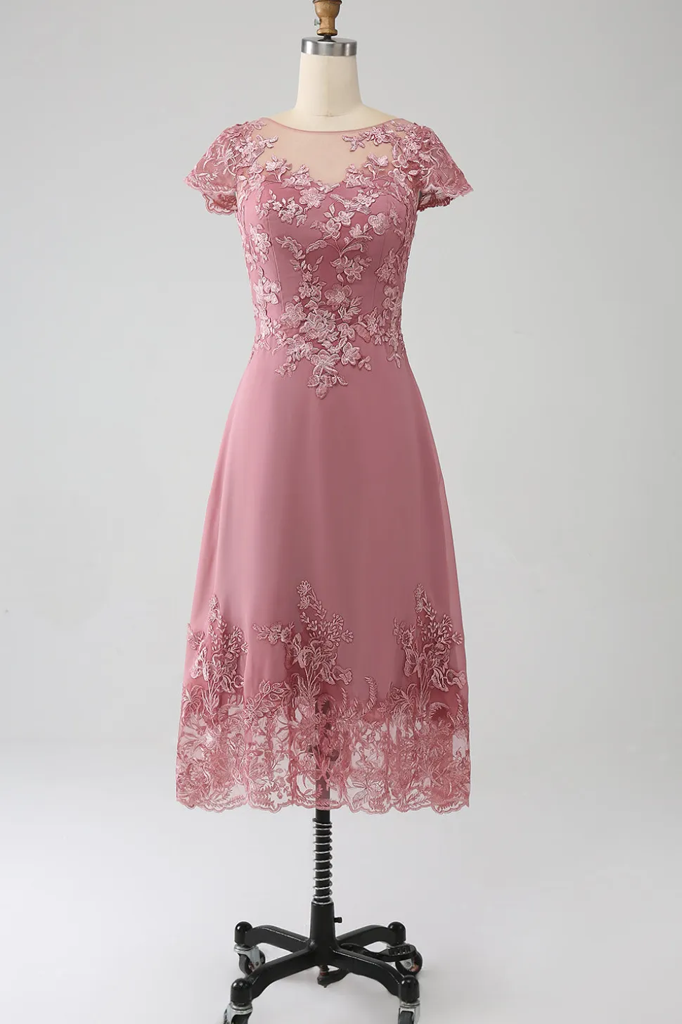 Dusty Rose A-Line Tea-Length Mãe do vestido de noiva com lantejoulas