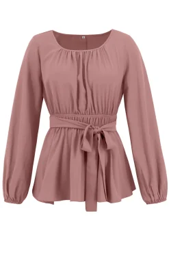 Dusty Rose A-Line Tiered Chiffon Vestido de festa longo com mangas compridas