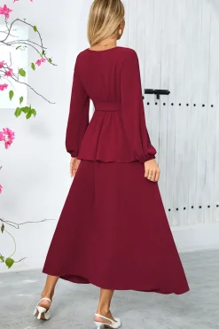 Dusty Rose A-Line Tiered Chiffon Vestido de festa longo com mangas compridas