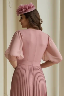 Dusty Rose A-Line V-Neck Chiffon Longa Mãe do Vestido da Noiva com Folhos