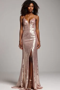 Dusty Rose Bainha Esparguete Correias Sequins Prom Dress