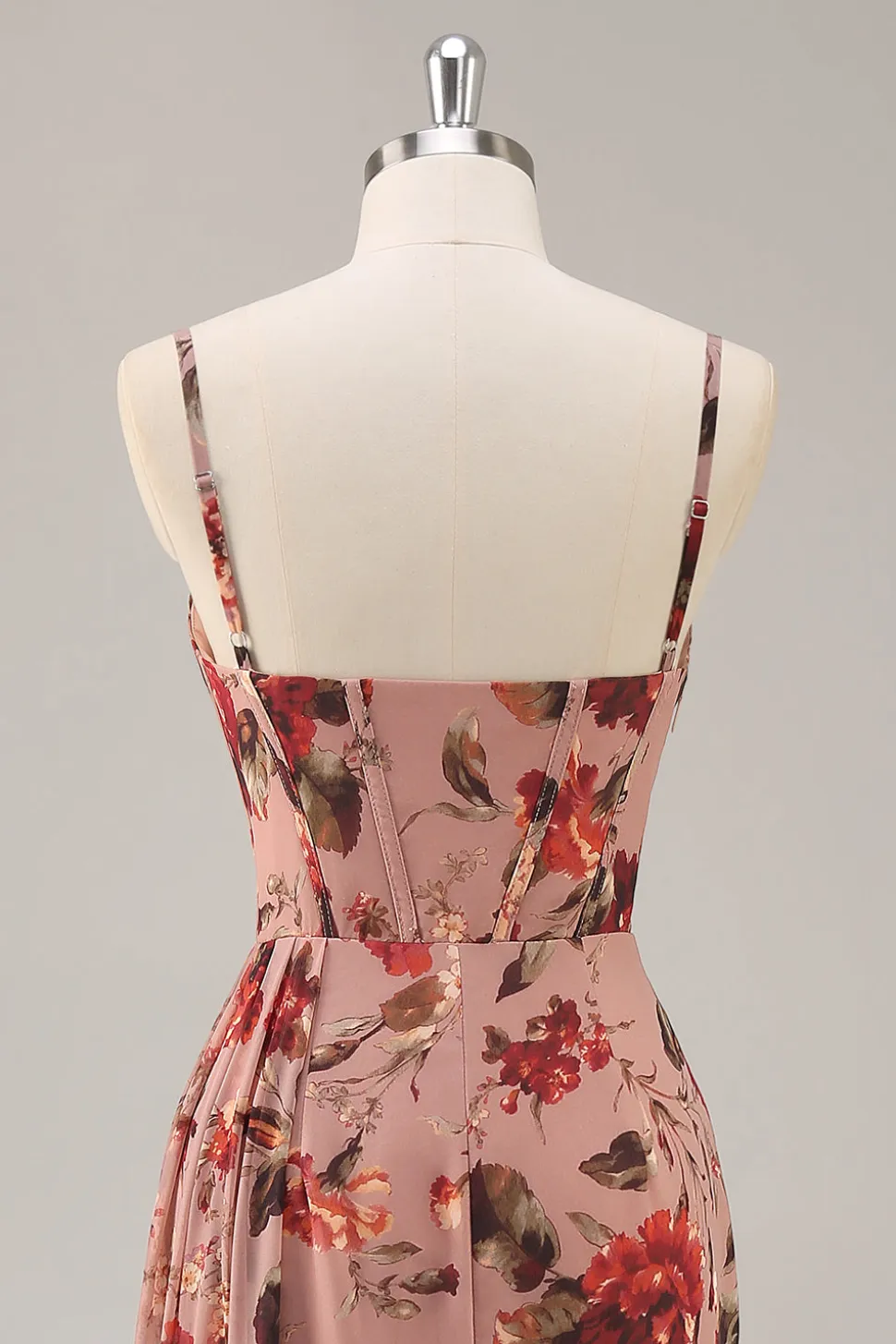 Dusty Rose Ruched Floral Corset Long Vestido de Dama de Honra com Fenda