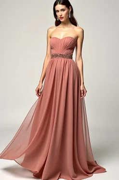 Dusty Rose Strapless Uma Linha Tule Prom Dress