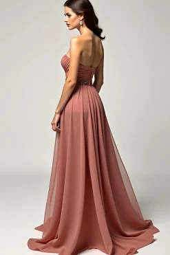 Dusty Rose Strapless Uma Linha Tule Prom Dress