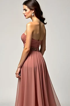 Dusty Rose Strapless Uma Linha Tule Prom Dress