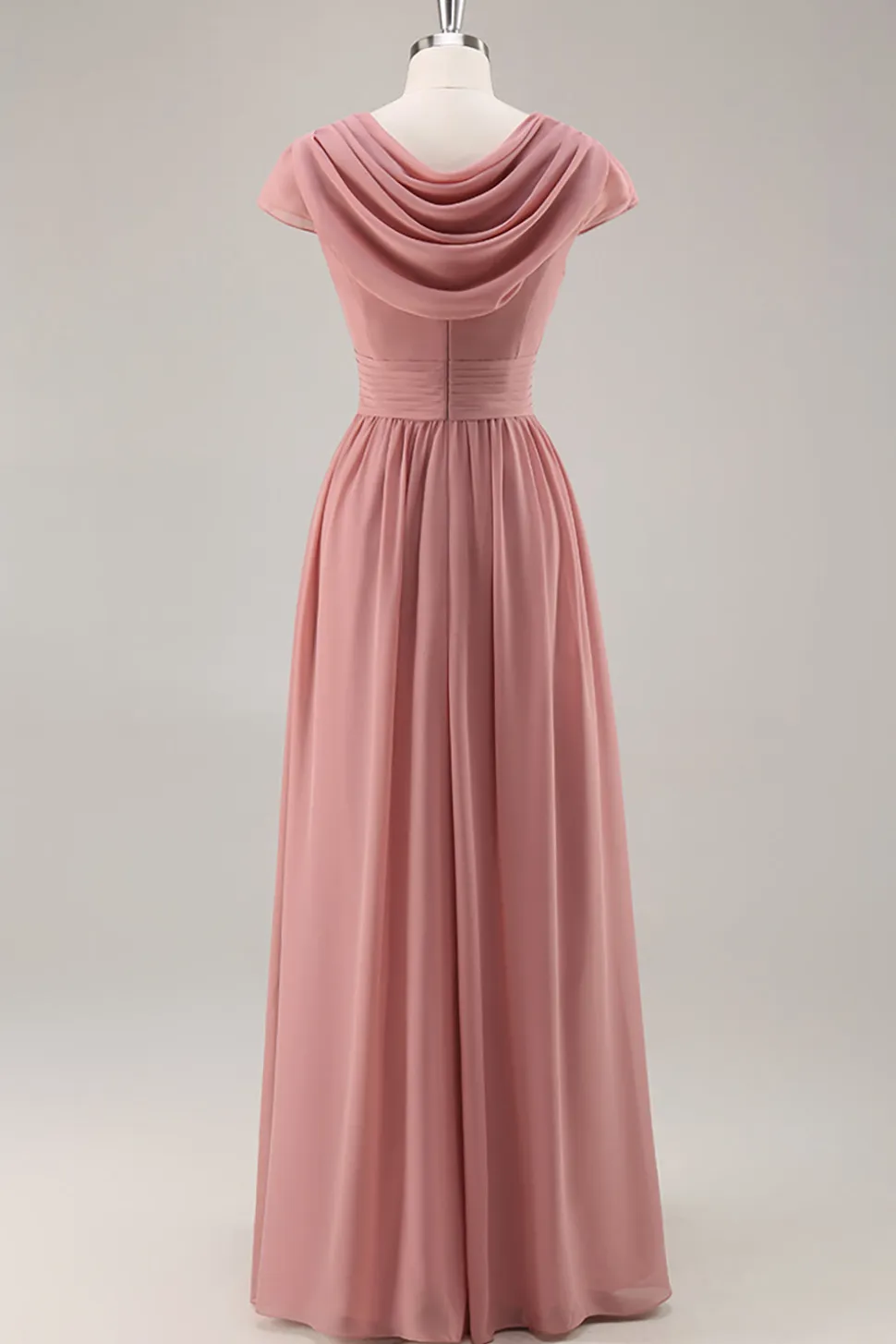 Dusty Rose V-Neck Ruched Chiffon vestido longo da dama de honra com Drape