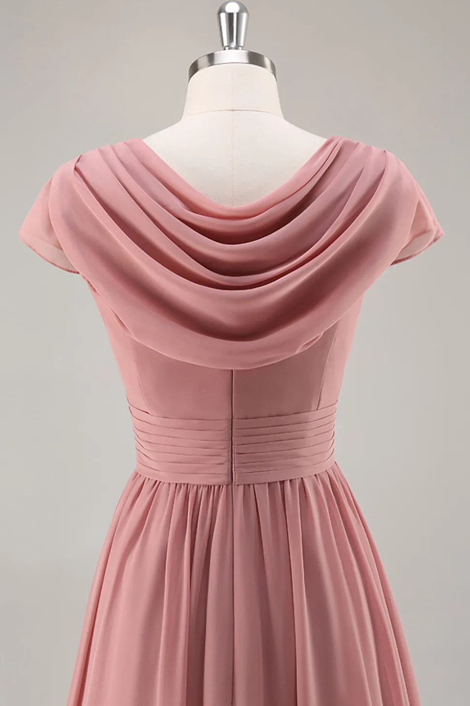 Dusty Rose V-Neck Ruched Chiffon vestido longo da dama de honra com Drape