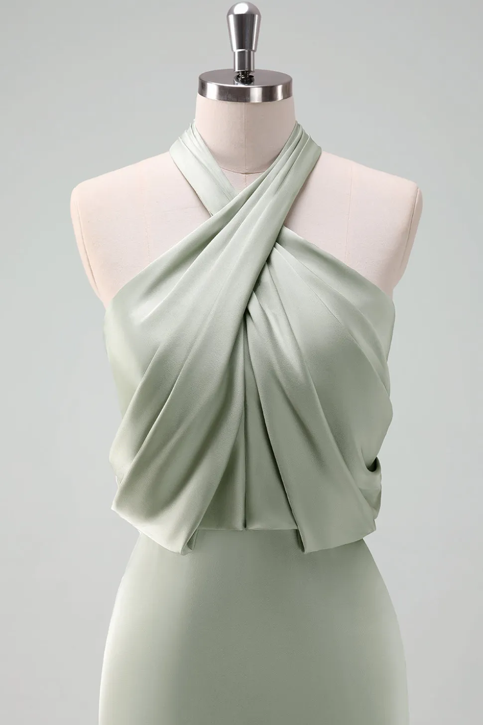 Dusty Sage Bainha Halter Pescoço Cetim Long Vestido Madrinha