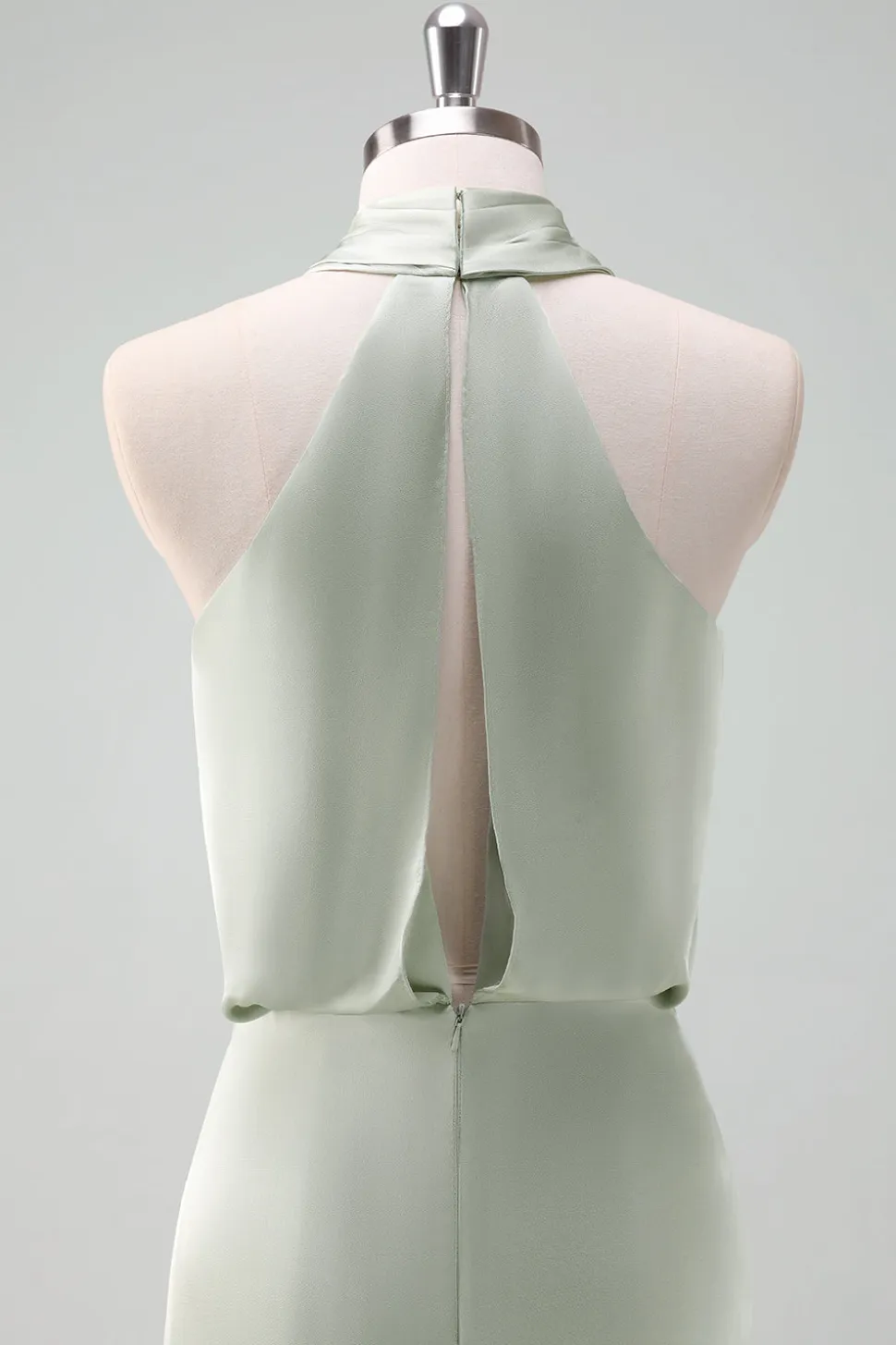Dusty Sage Bainha Halter Pescoço Cetim Long Vestido Madrinha