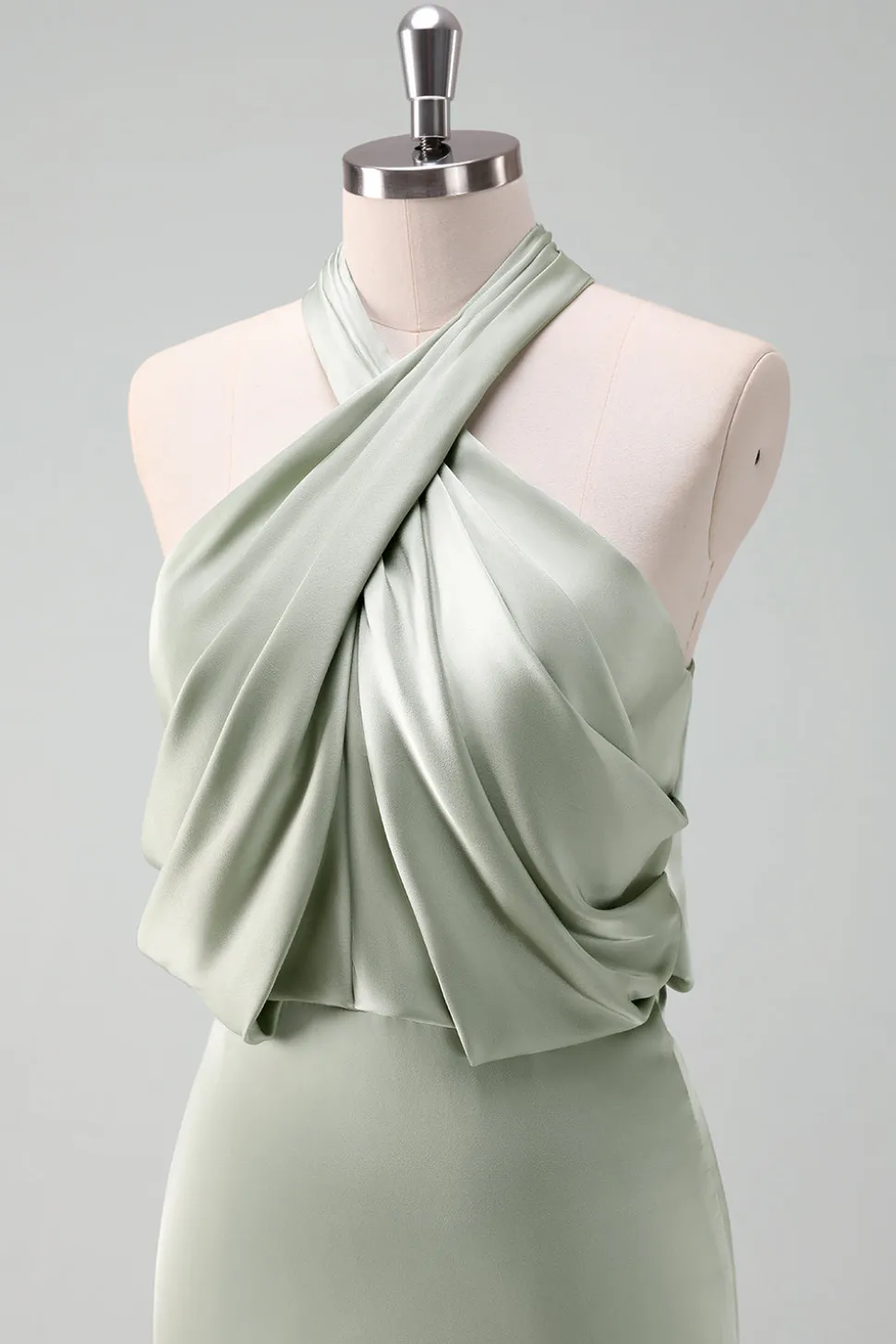 Dusty Sage Bainha Halter Pescoço Cetim Long Vestido Madrinha
