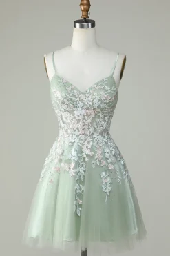 Dusty Sage Esparguete Correias Homecoming Vestido Com Criss Cross Back