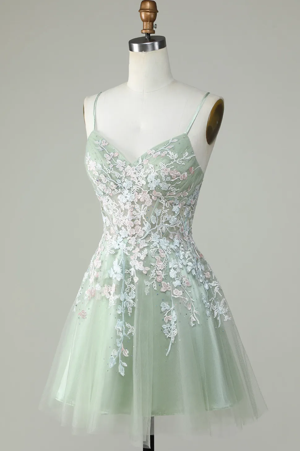 Dusty Sage Esparguete Correias Homecoming Vestido Com Criss Cross Back