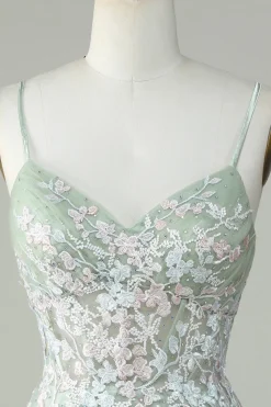 Dusty Sage Esparguete Correias Homecoming Vestido Com Criss Cross Back