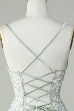 Dusty Sage Esparguete Correias Homecoming Vestido Com Criss Cross Back