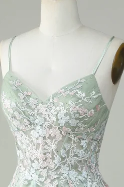 Dusty Sage Esparguete Correias Homecoming Vestido Com Criss Cross Back