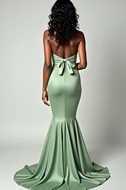 Dusty Sage Matte Cetim Sereia Strapless Long Prom Dress