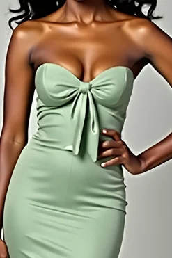 Dusty Sage Matte Cetim Sereia Strapless Long Prom Dress