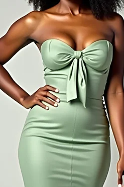 Dusty Sage Matte Cetim Sereia Strapless Long Prom Dress