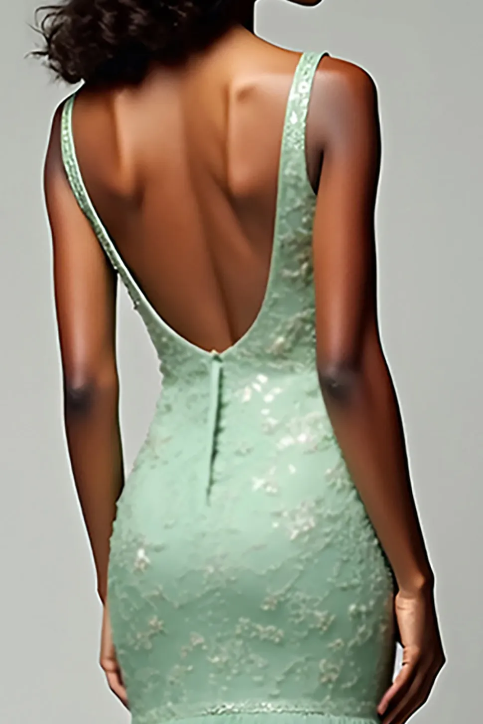 Dusty Sage Sereia Esparguete Correias Renda Vestido Longo Baile