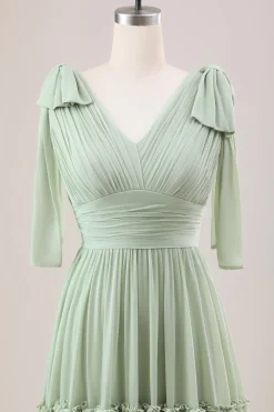 Dusty Sage Uma linha Chiffon vestido de dama de honra com babados