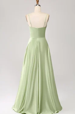 Dusty Sage Uma Linha Cowl Neck Cetim Long Prom Dress com pregas