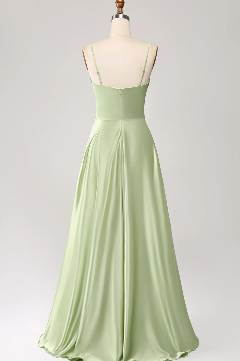 Dusty Sage Uma Linha Cowl Neck Cetim Long Prom Dress com pregas