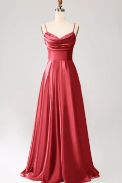 Dusty Sage Uma Linha Cowl Neck Cetim Long Prom Dress com pregas