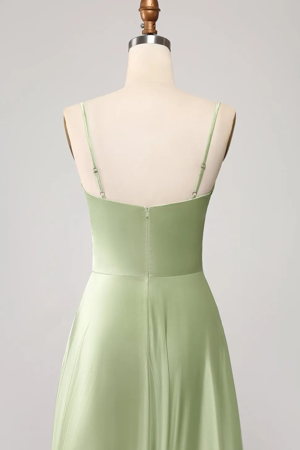 Dusty Sage Uma Linha Cowl Neck Cetim Long Prom Dress com pregas