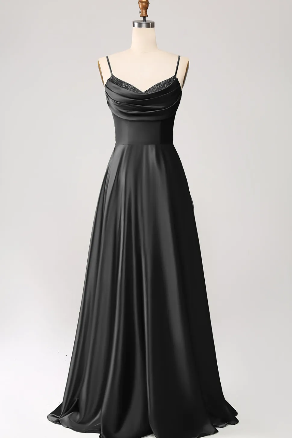 Dusty Sage Uma Linha Cowl Neck Cetim Long Prom Dress com pregas