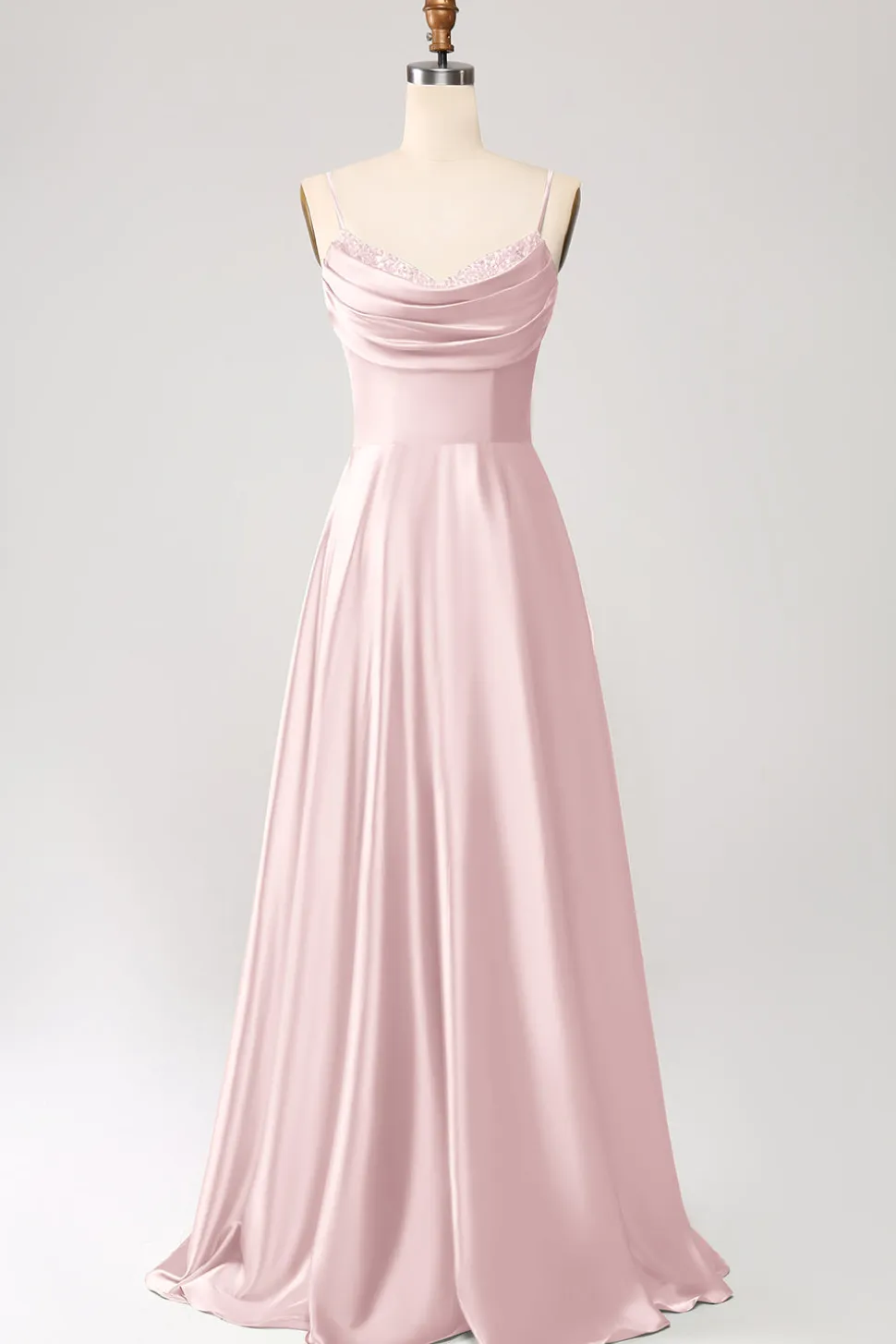 Dusty Sage Uma Linha Cowl Neck Cetim Long Prom Dress com pregas