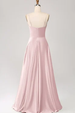 Dusty Sage Uma Linha Cowl Neck Cetim Long Prom Dress com pregas
