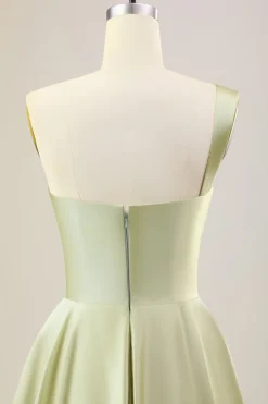 Dusty Sage Uma linha de um ombro longo vestido de dama de honra de cetim